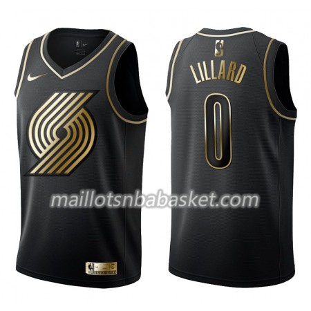Maillot Homme Portland Trail Blazers Damian Lillard 0 Nike Noir Gold Edition Swingman